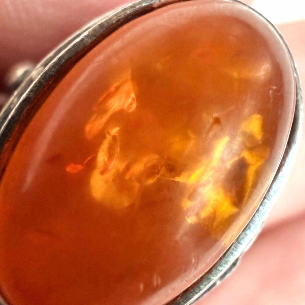 Vintage Sterling Silver Amber Cabochon Ring - Picture 6 of 13